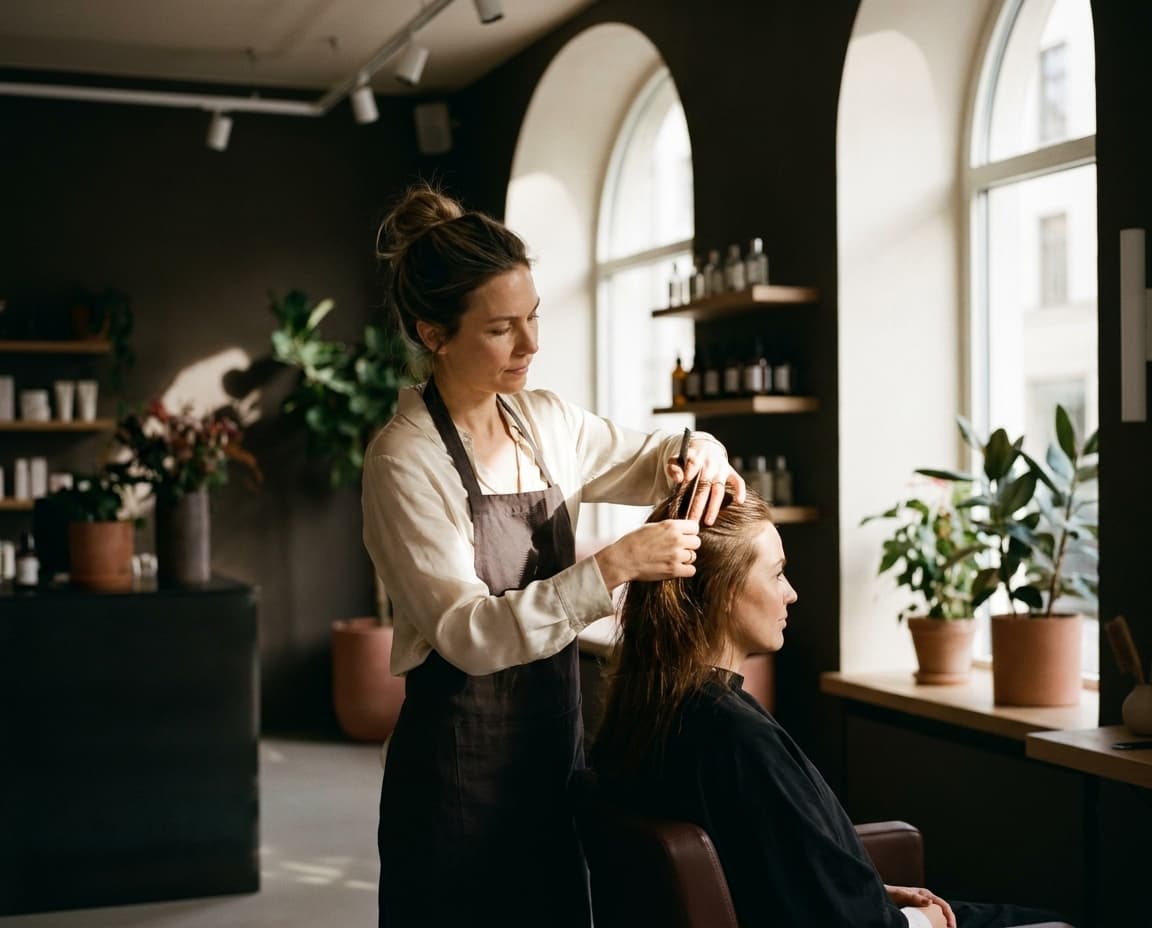 Lina bei der Arbeit am Stuhl im Coiffeur Studio Lina